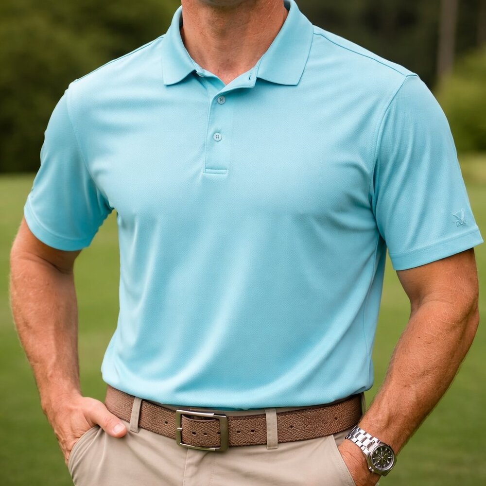 PGA TOUR Airflux 2XLT Aqua Blue Polo Shirt Mens Tall Performance Golf Shirt